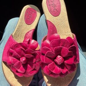 b.o.c. Hot Pink Floral Leather Slide Sandals